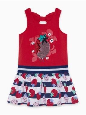Girls Red Strawberry Tank Dress with Decorative Sequin Motif